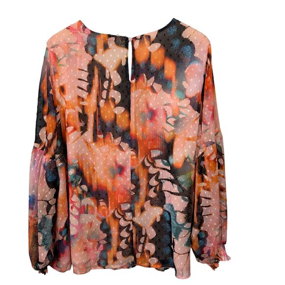 Torrid Chiffon Butterfly Blouse Clip Dot Blouson Sleeve Womens Plus 2/2X - Picture 3 of 9